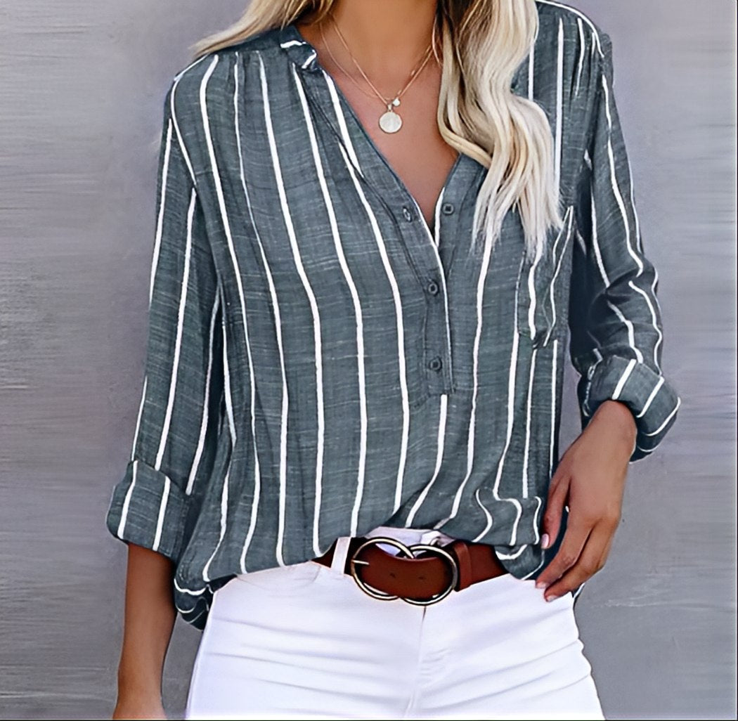 Lily – Relaxed Stripe Everyday Shirt | Grey / S | Toronty Ottawa