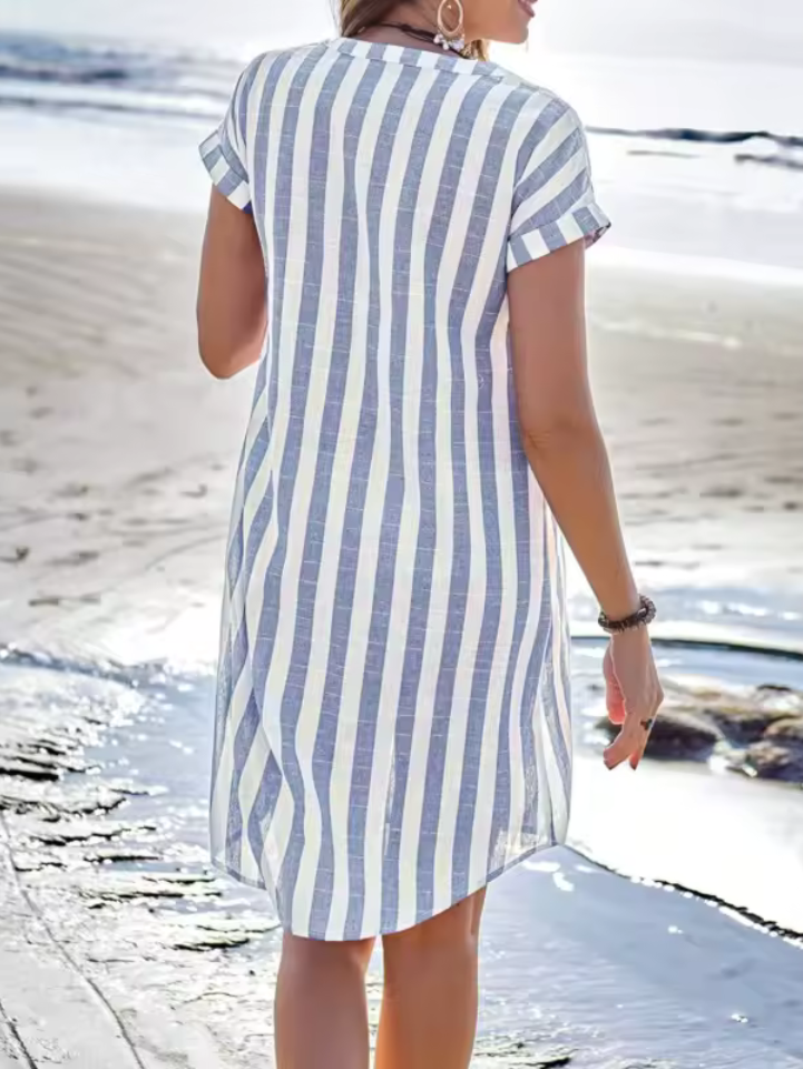 Marina™ | Effortless Stripe Shirt Dress | Coastal Blue Stripe / S | Toronty Ottawa