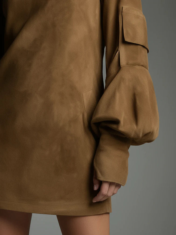 Storm | Loose Suede Turtleneck Mini Dress