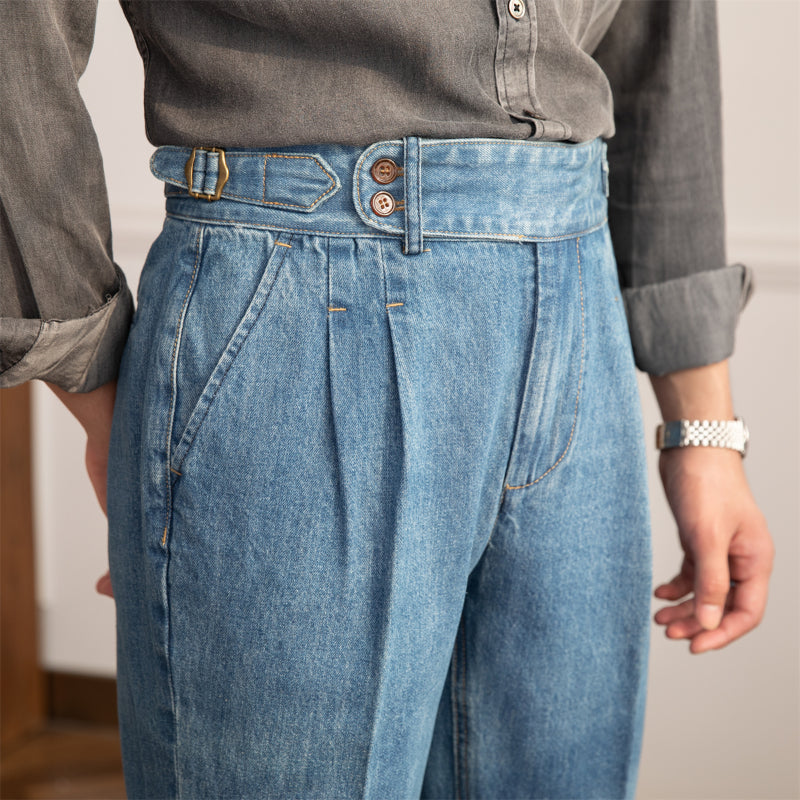 Wexford™ | Men’s Retro High-Waist Slim Denim Pants | Navy Blue / 29 | Toronty Ottawa