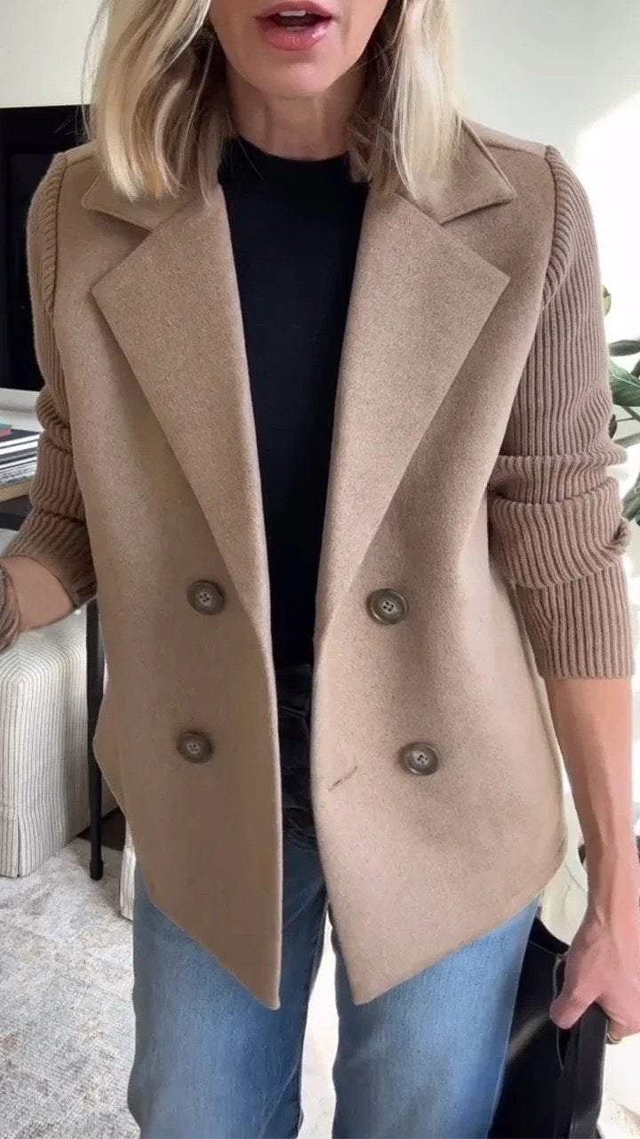 Amira - Elegant Knit-Sleeve Blazer