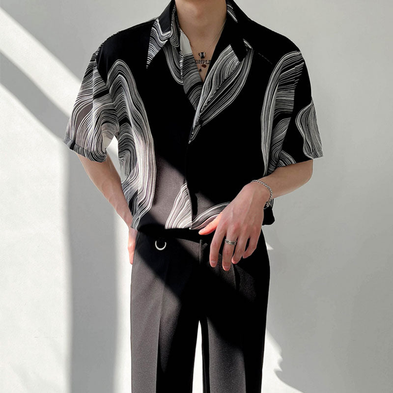 Verdanza™ | Men’s Geometric Drape Short Sleeve Shirt | Black / M | Toronty Ottawa