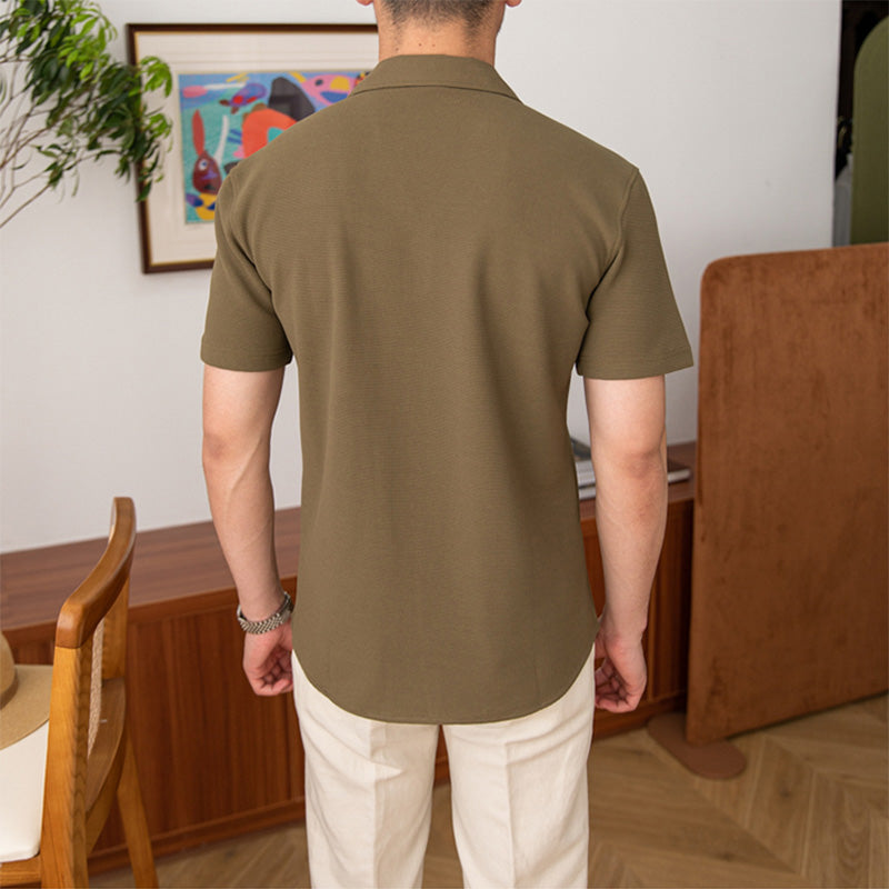 Galvano™ | Men’s Wide Cuban Collar Stretch Shirt | Green / XS(US)/M(Japan) | Toronty Ottawa