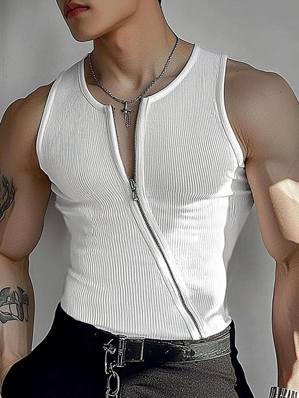 AxelEdge™ | Men’s Asymmetrical Zip-Up Tank Top | White / S | Toronty Ottawa