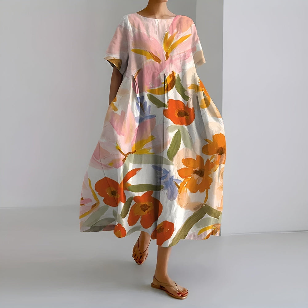 Ivy – Loose Fit Floral Dress | Orange / S | Toronty Ottawa