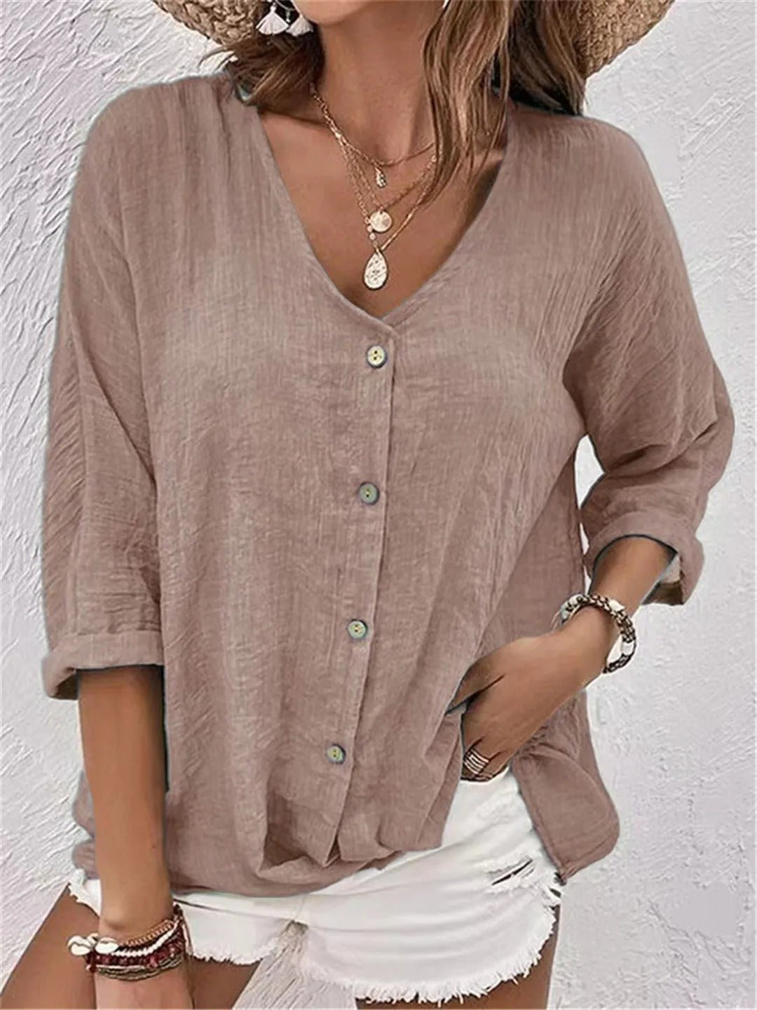 Chloe – Tailored Ease V-Neck Top | Brown / S | Toronty Ottawa