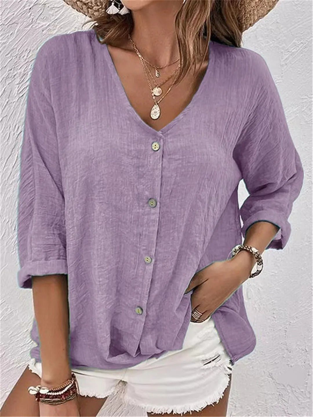 Chloe – Tailored Ease V-Neck Top | Purple / S | Toronty Ottawa