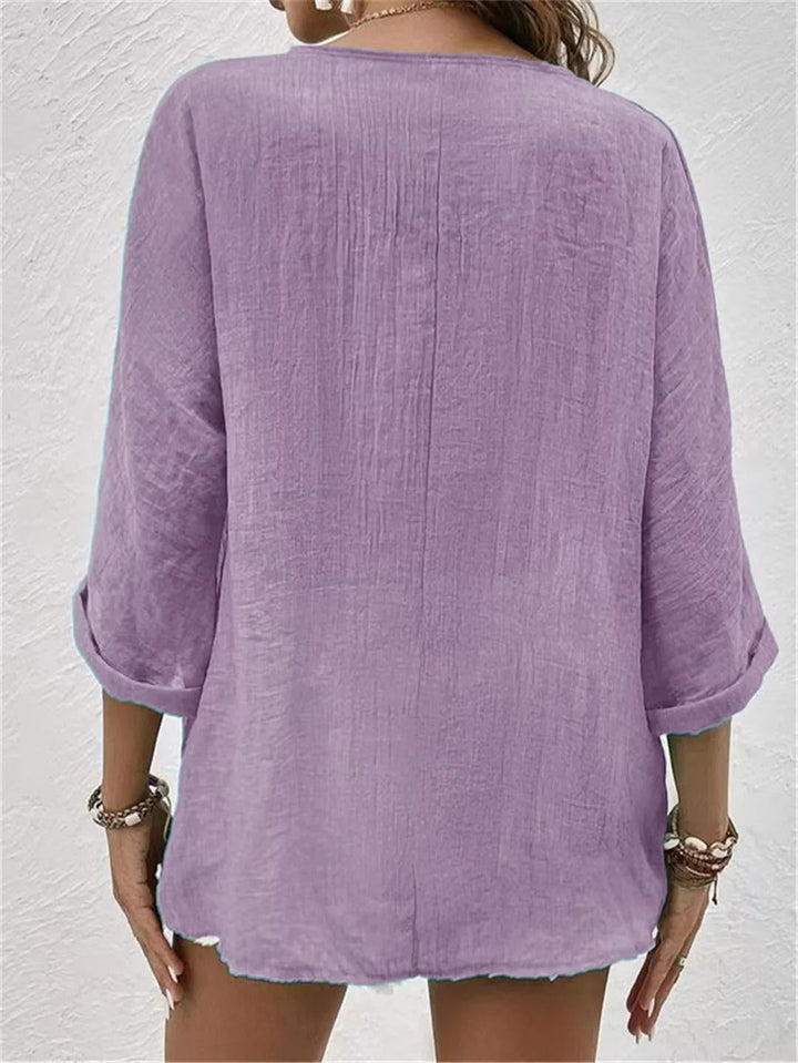 Chloe – Tailored Ease V-Neck Top | Blue / S | Toronty Ottawa