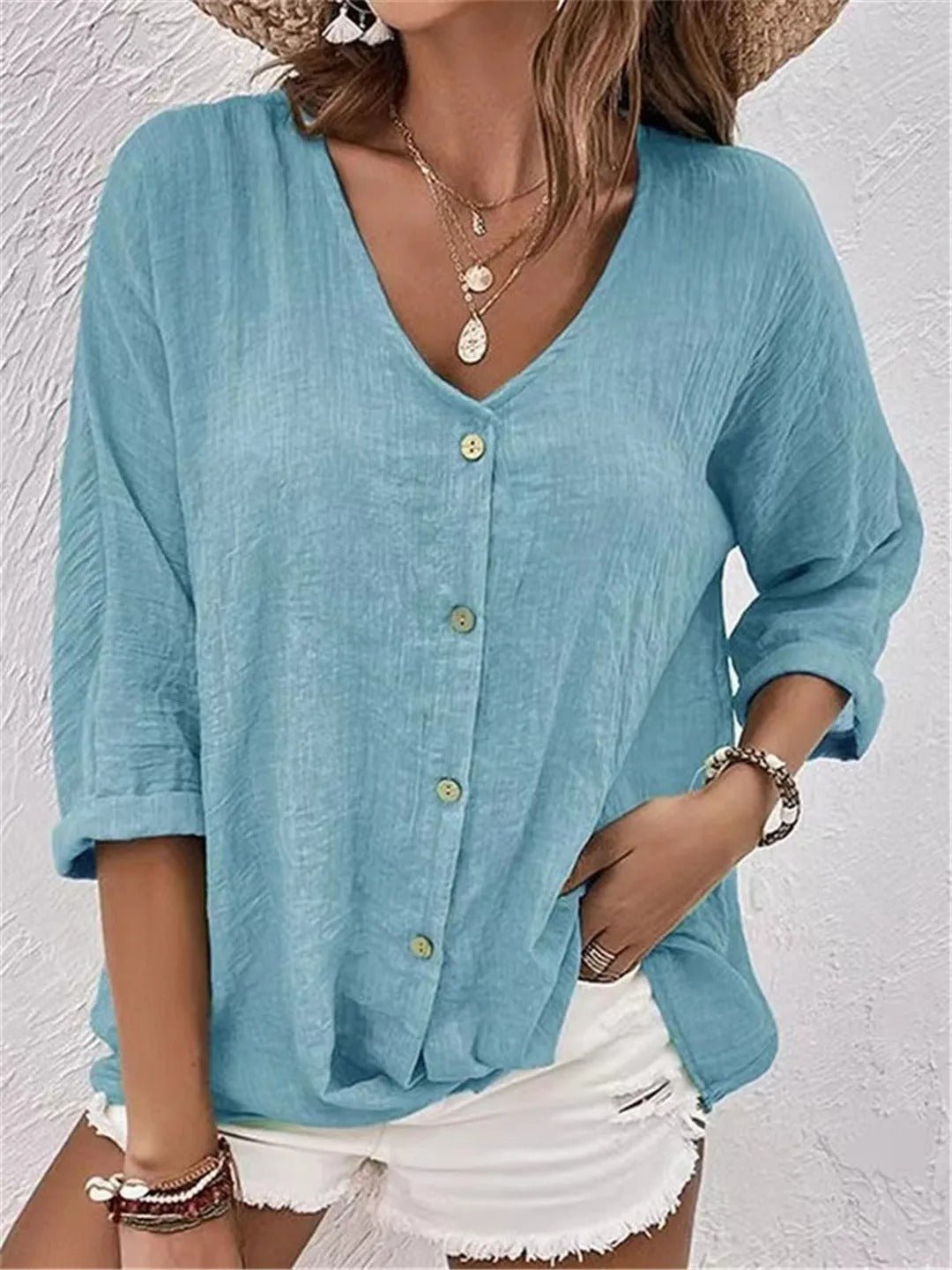 Chloe – Tailored Ease V-Neck Top | Blue / S | Toronty Ottawa