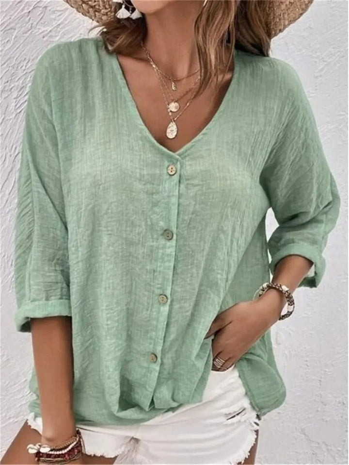 Chloe – Tailored Ease V-Neck Top | Green / S | Toronty Ottawa