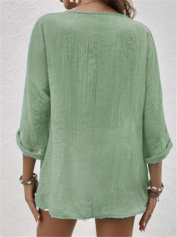 Chloe – Tailored Ease V-Neck Top | Blue / S | Toronty Ottawa
