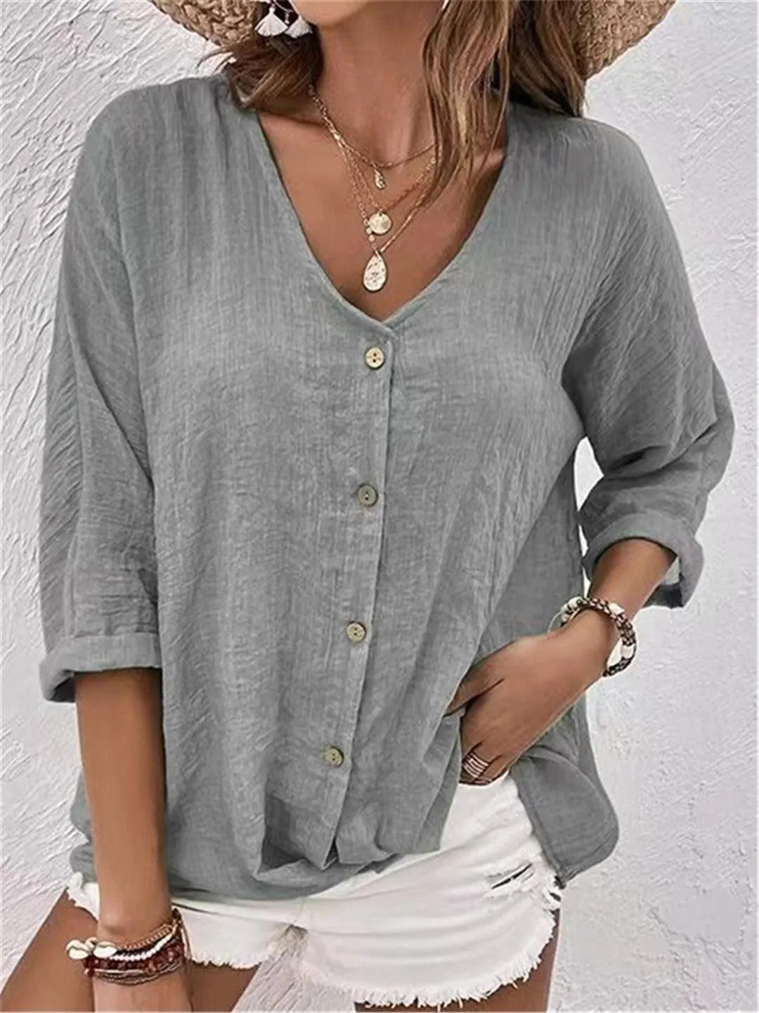 Chloe – Tailored Ease V-Neck Top | Grey / S | Toronty Ottawa