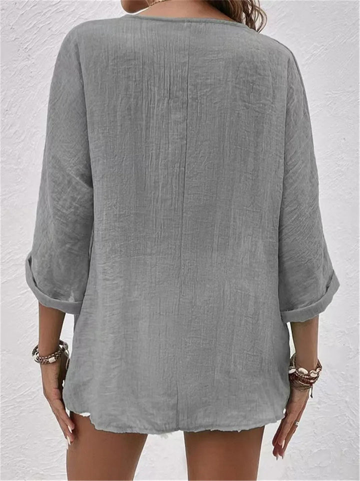 Chloe – Tailored Ease V-Neck Top | Blue / S | Toronty Ottawa