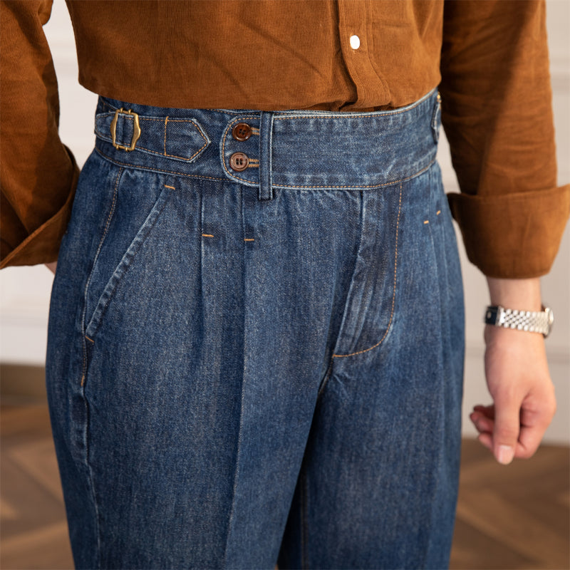 Wexford™ | Men’s Retro High-Waist Slim Denim Pants | Navy Blue / 29 | Toronty Ottawa