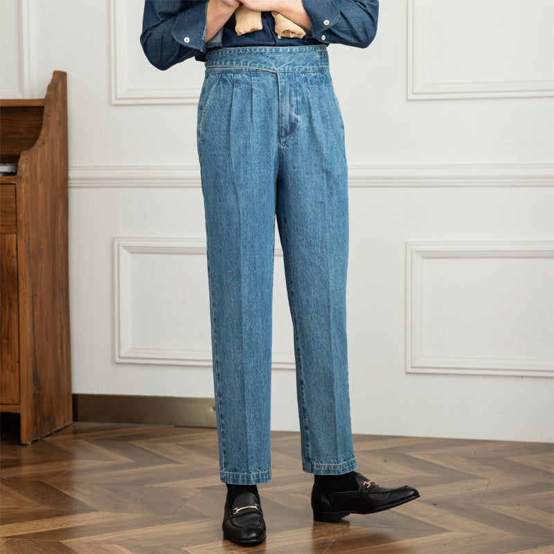 Hadleigh™ | Men’s Retro High-Waist Slim Denim Pants | Light Blue / 29 | Toronty Ottawa