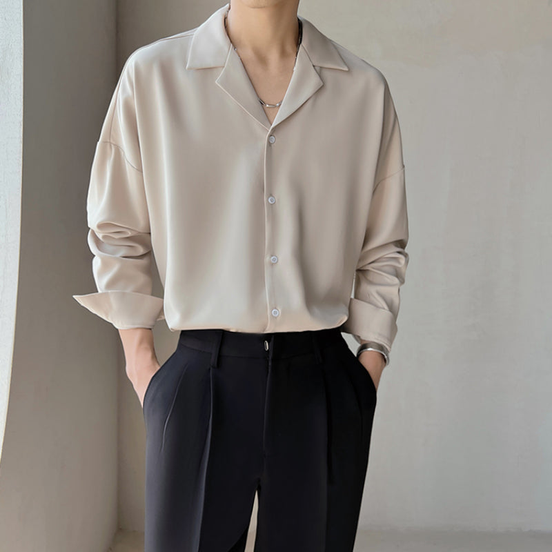 Beaumont™ | Men’s British Cuban Collar Relaxed Shirt | Apricot / S(US)/M(Japan) | Toronty Ottawa
