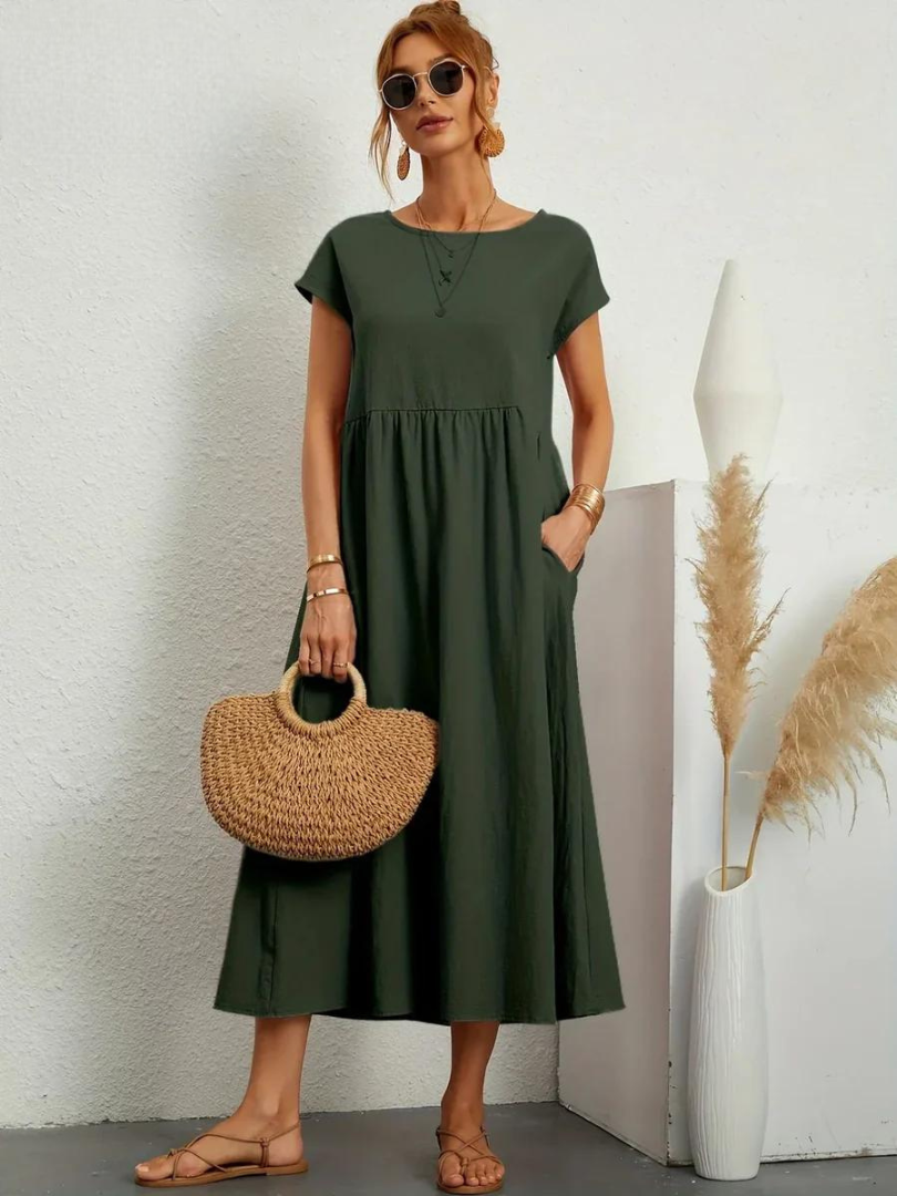 FioraLune Cotton Summer Dress | Dark Green / S | Toronty Ottawa