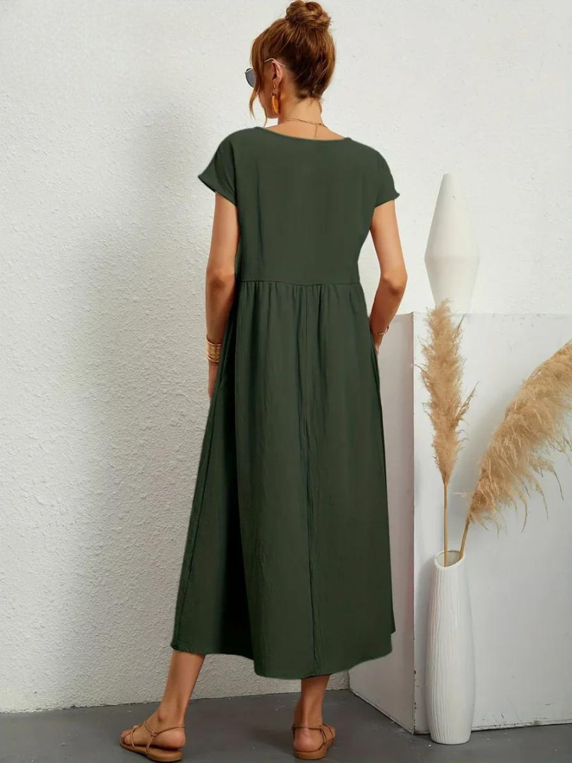 FioraLune Cotton Summer Dress | Dark Green / S | Toronty Ottawa