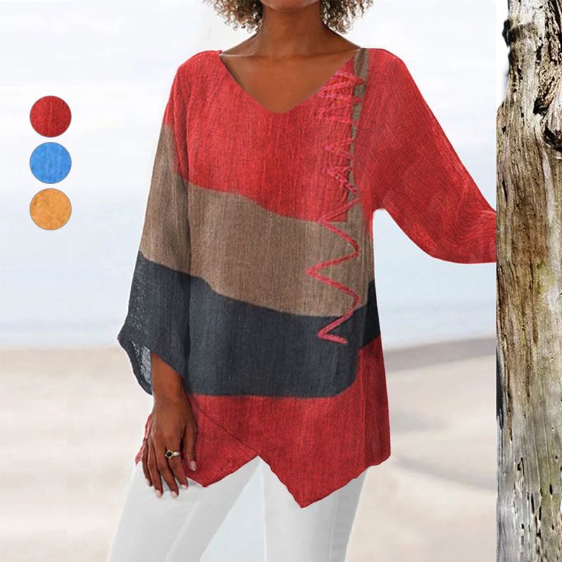 Arista™ | Artistic V-Neck Brushstroke Tunic | Red / S | Toronty Ottawa
