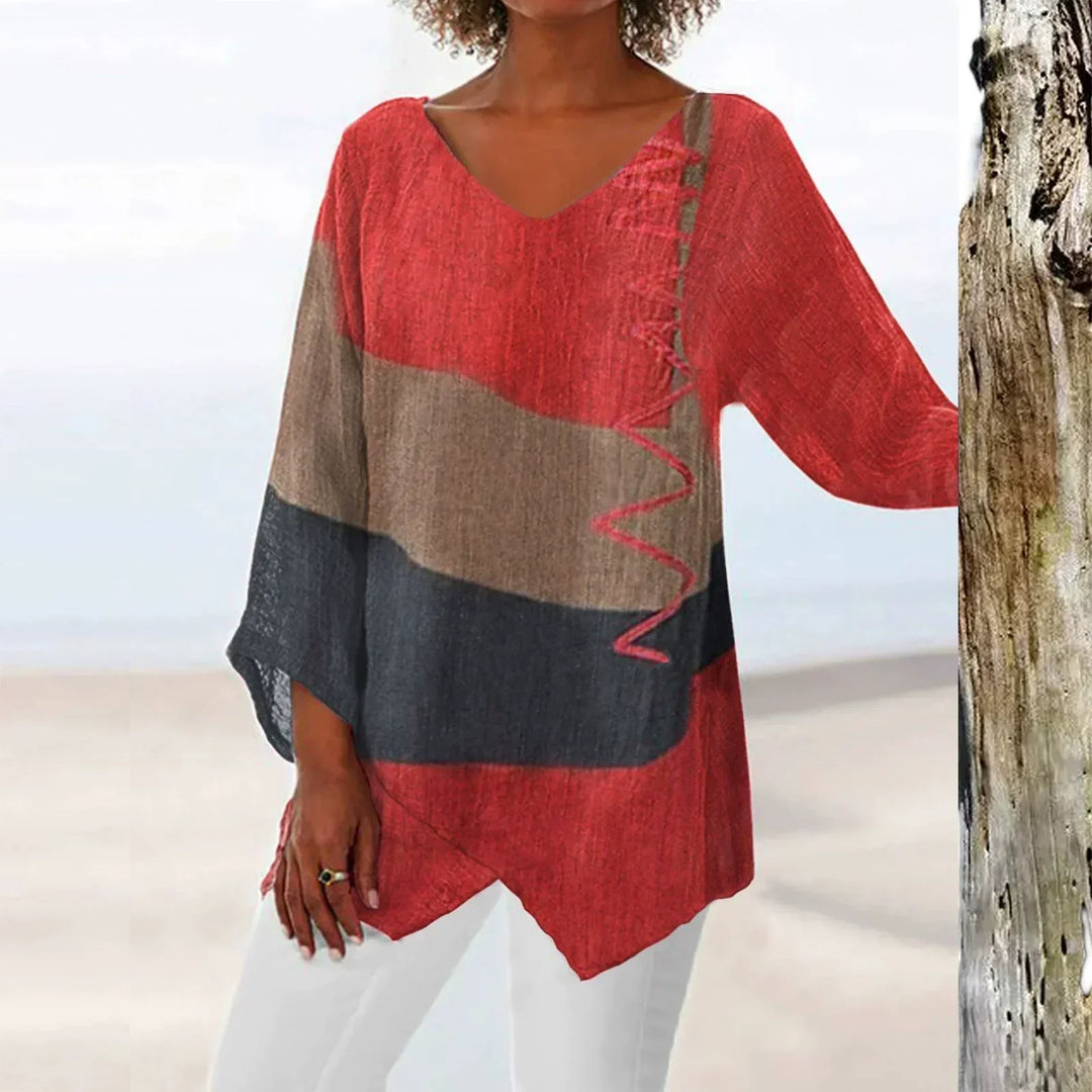 Arista™ | Artistic V-Neck Brushstroke Tunic | Red / S | Toronty Ottawa