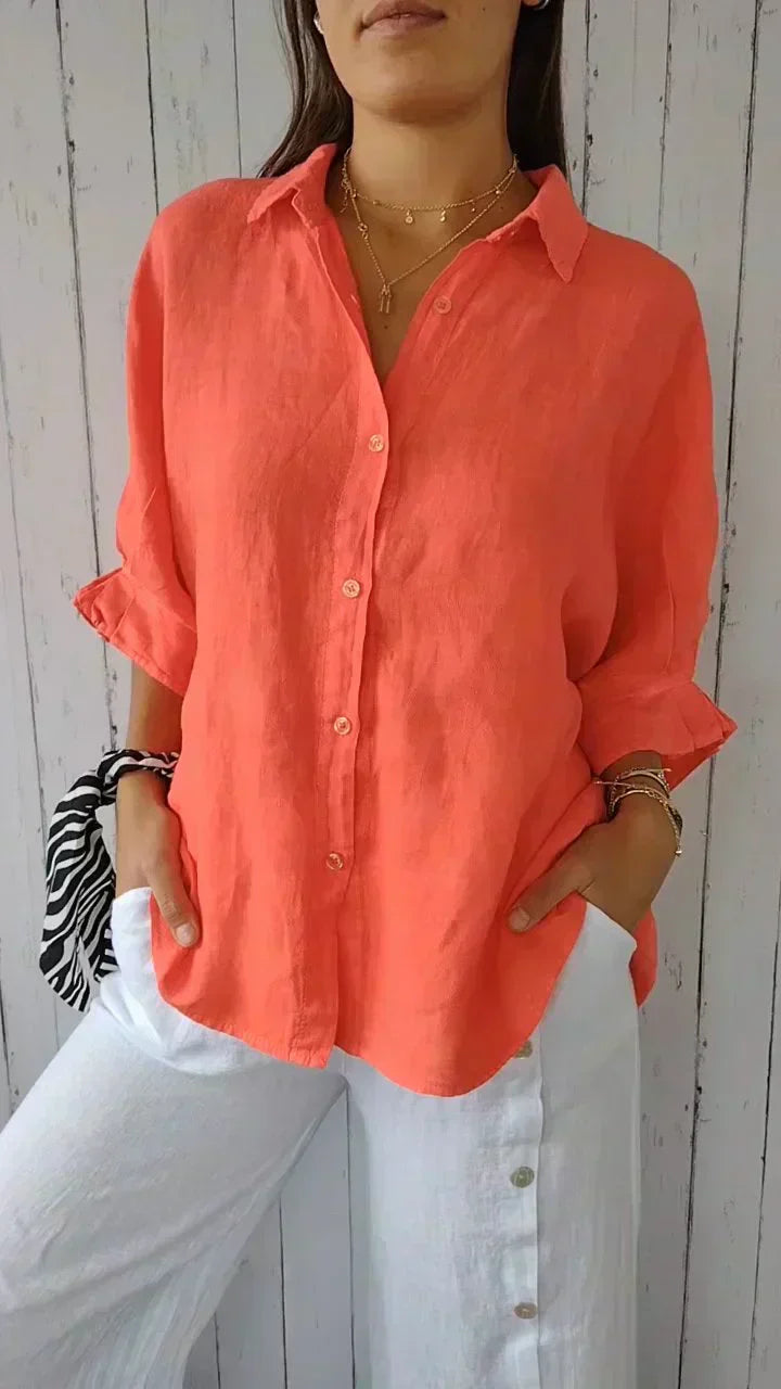 Hannah – Timeless Button-Up Shirt | Orange / S | Toronty Ottawa